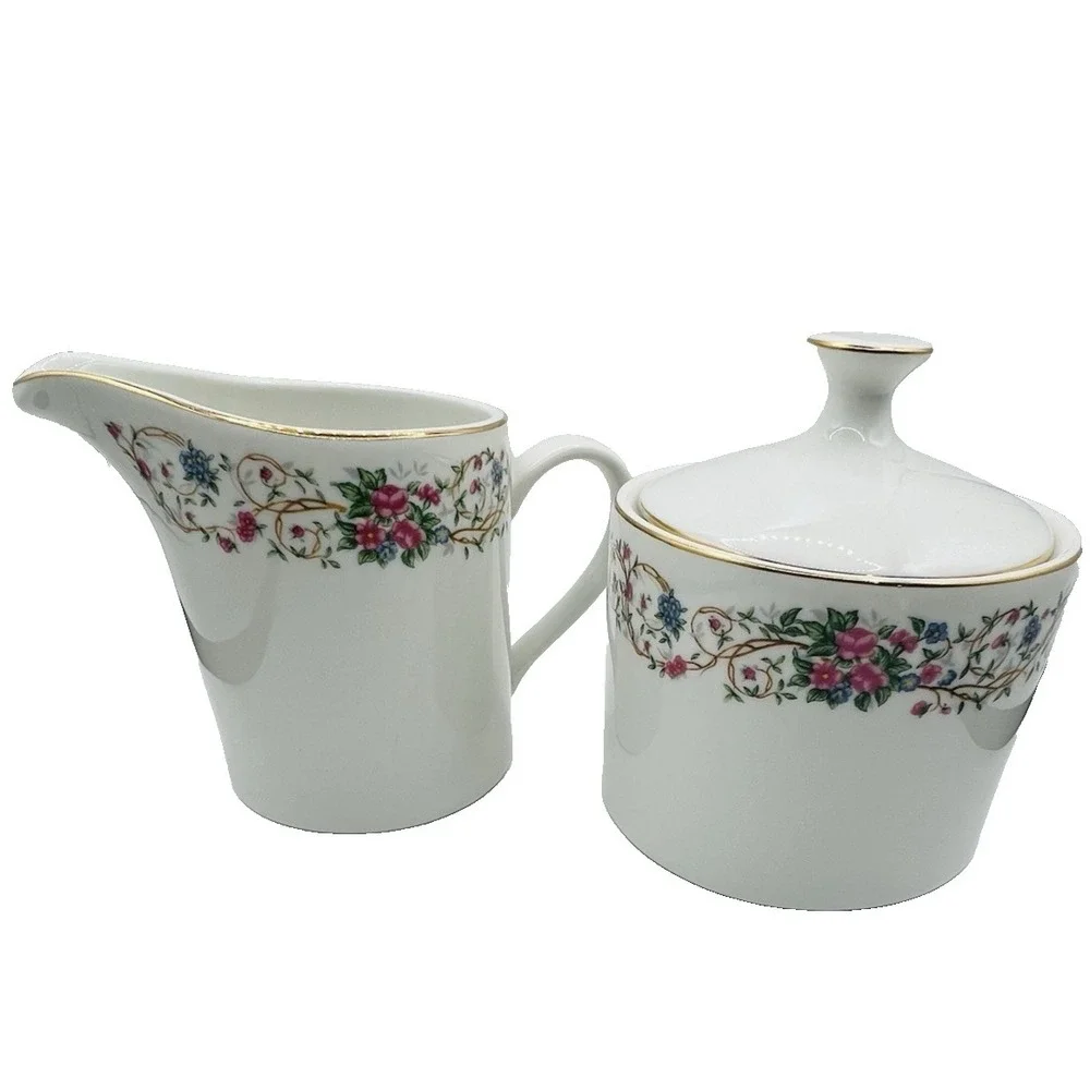 Farberware Monaco Cream & Sugar Bowl Set Fine China Floral Gold Trim Vintage